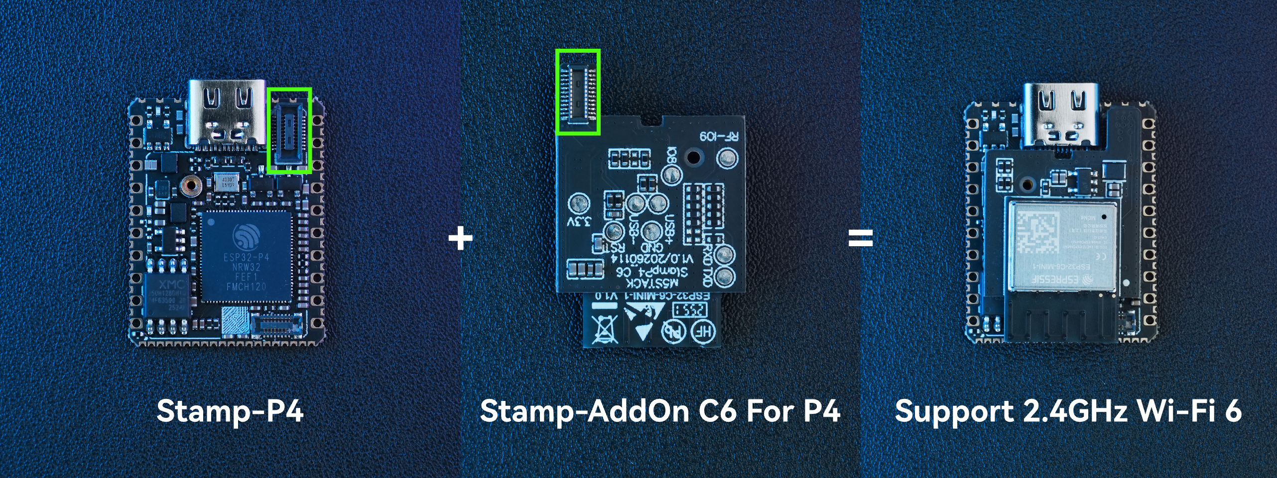 S013 Stamp-P4 与 A172 Stamp-AddOn C6 For P4 的安装示意图