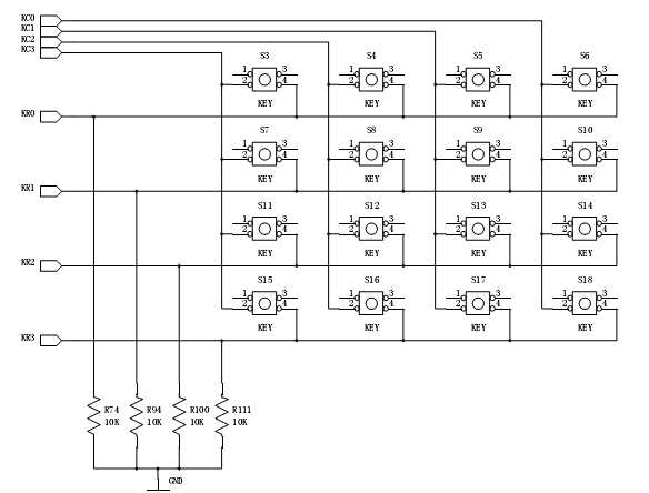 图10-1 4×4扫描键盘连接示意图